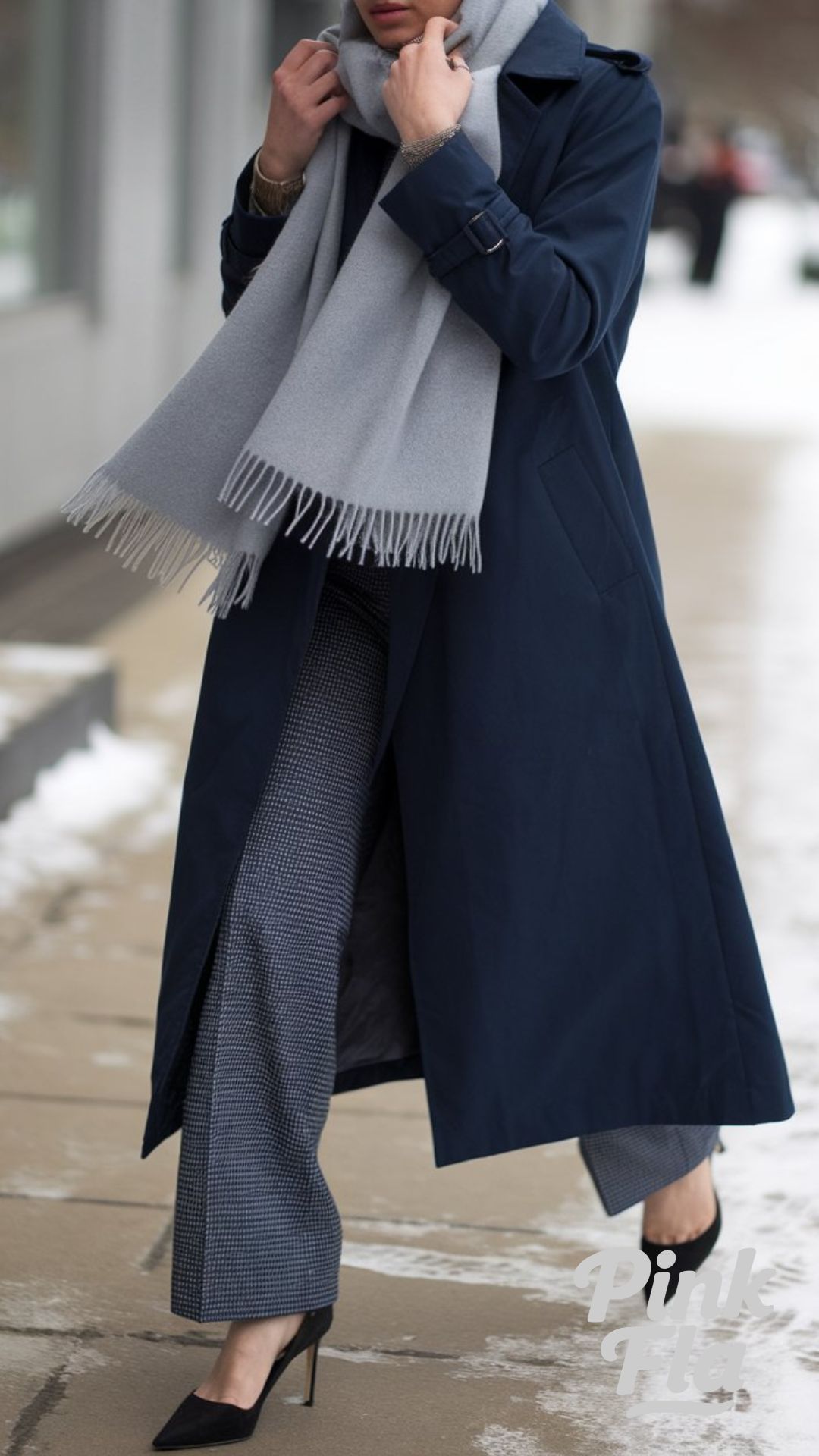 Classic Layers with a Navy Trench Coat - Winter Outfits with Heels