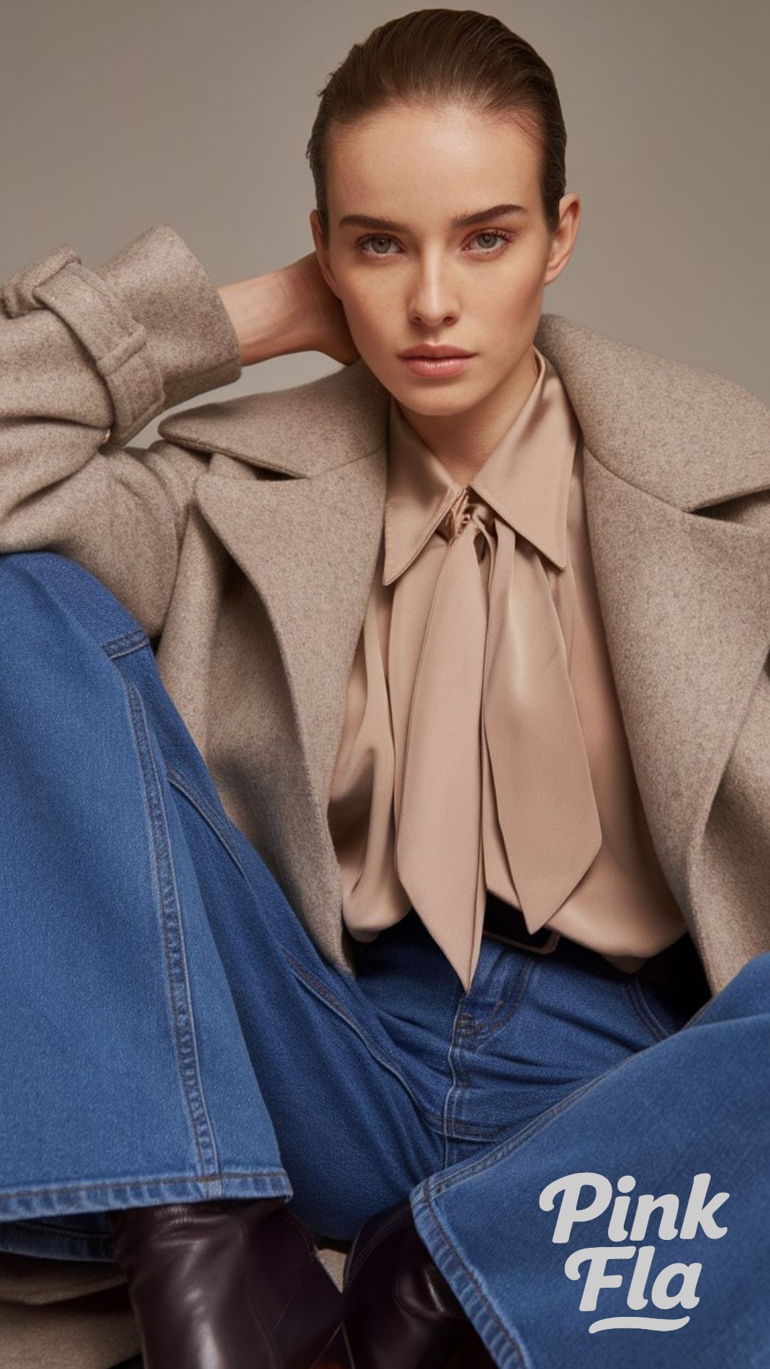 Classic Neutral Layers with Dark Flare Jeans - Winter Outfits with Flare Jeans