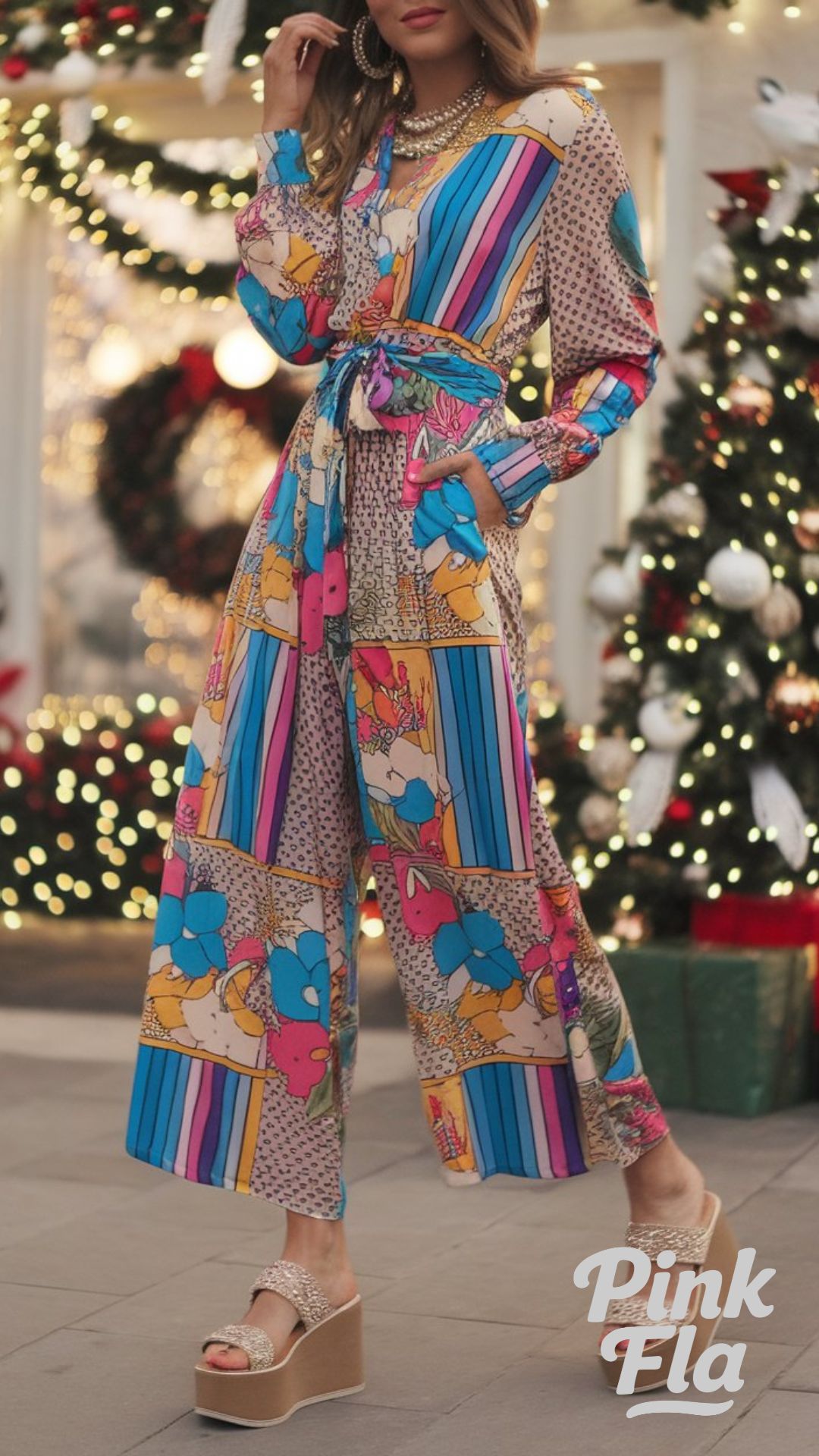 Colorful Printed Jumpsuit for a Bold Holiday Statement - 90s Christmas Party Outfits