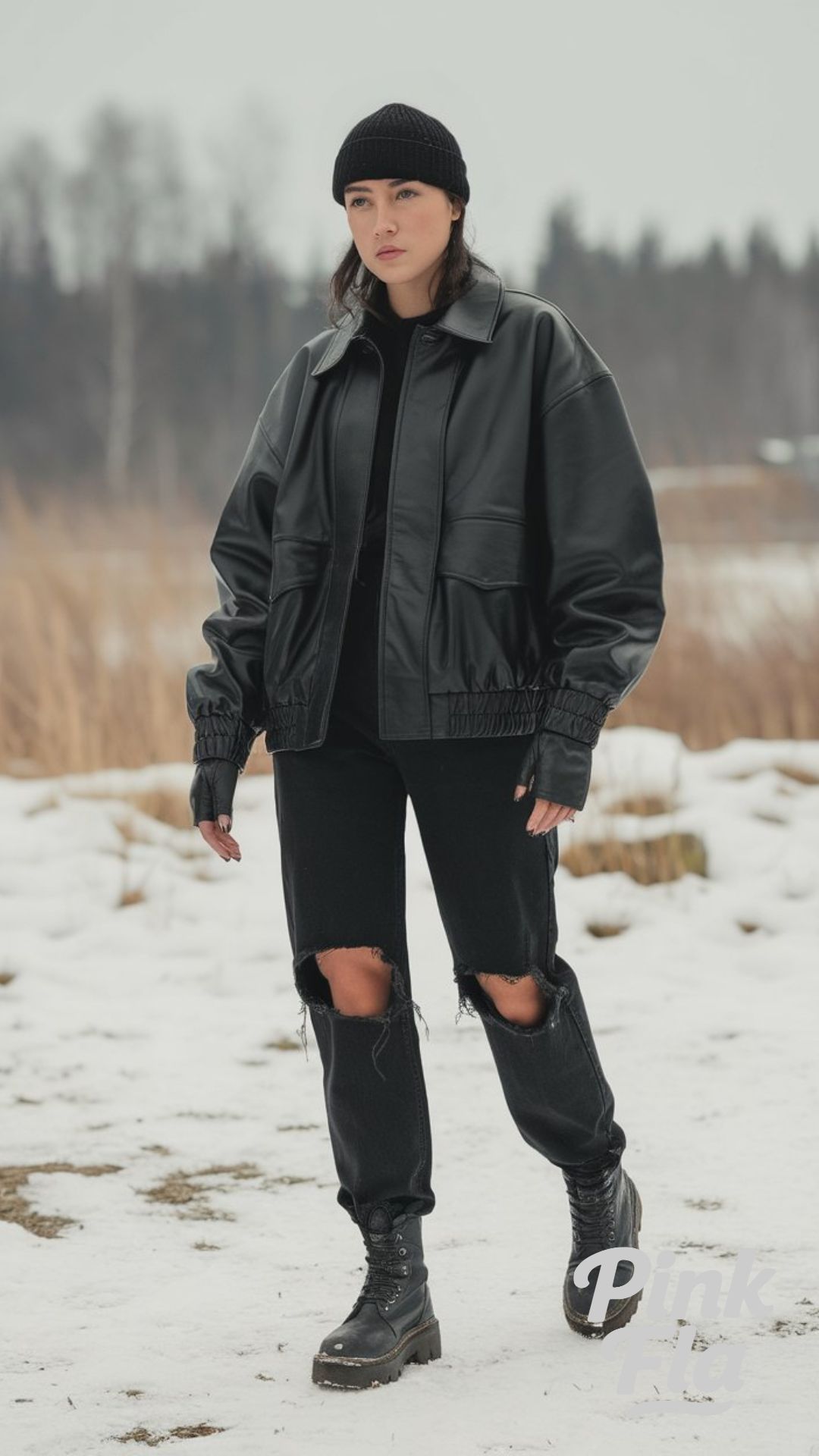 Cool Winter Layers with All-Black and Ripped Jeans - Simple Winter Outfits with Jeans