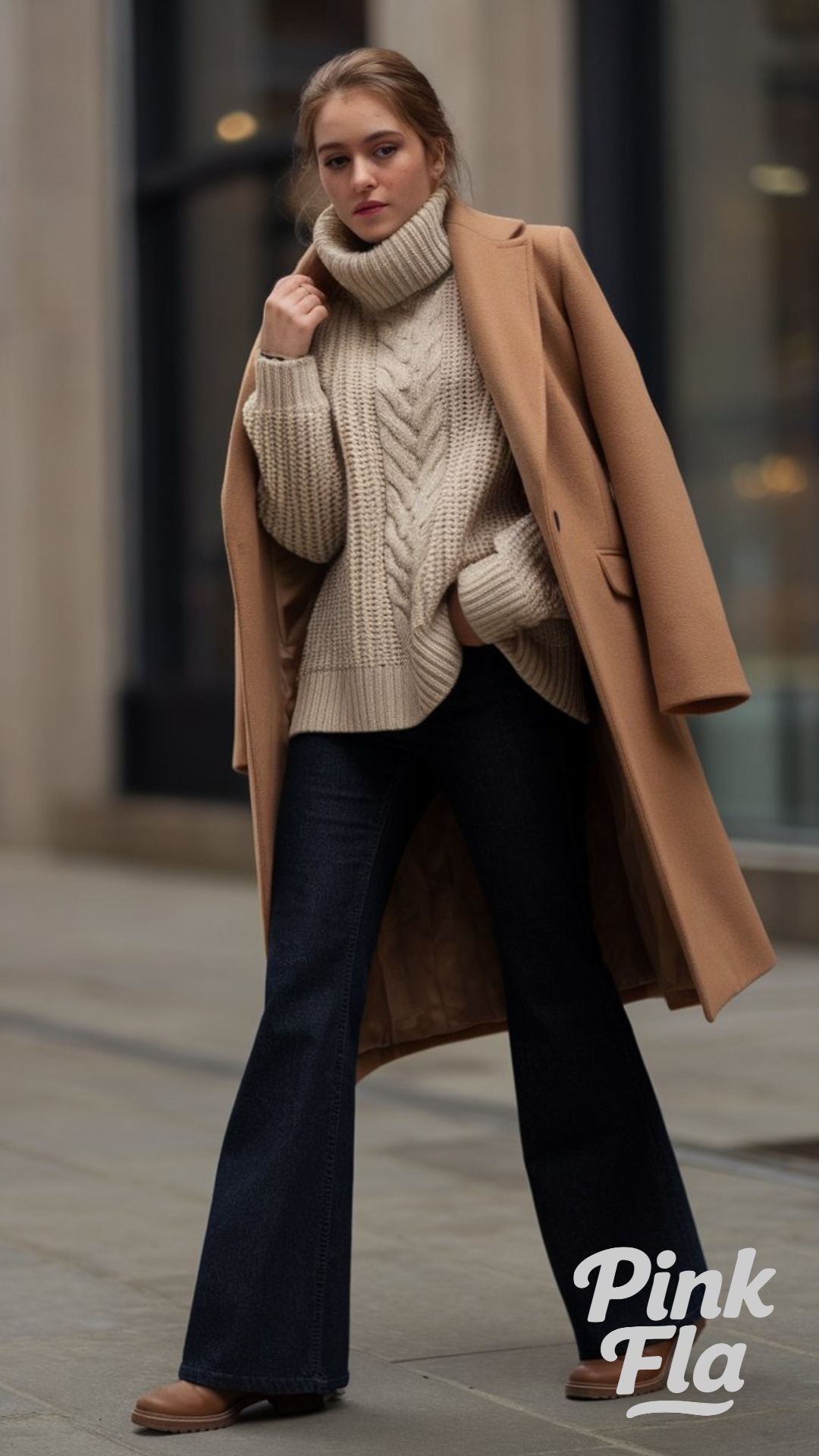 Cozy Elegance: Chunky Knit Sweater With Flare Jeans - Winter Outfits with Flare Jeans