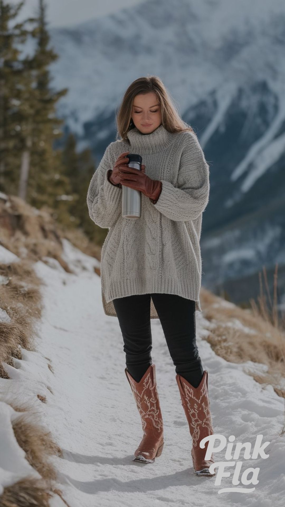 Cozy Knit for a Mountain Day - Winter Outfits with Cowgirl Boots