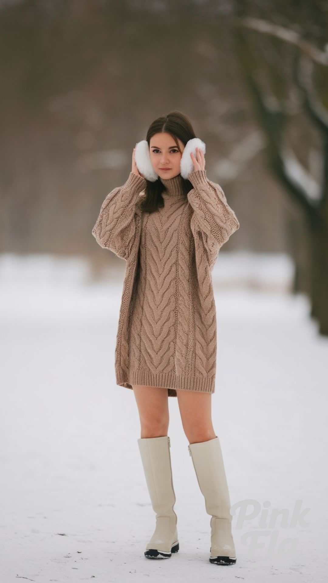Cozy Winter Vibes in a Cable Knit Sweater Dress - Moon Boots Outfits for Winter