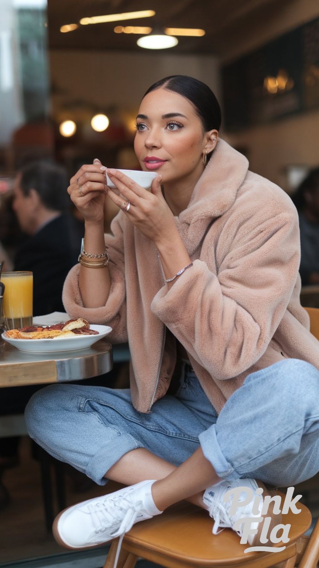Cozy and Casual in a Beige Fur Jacket - Winter Outfits with Fur Coat