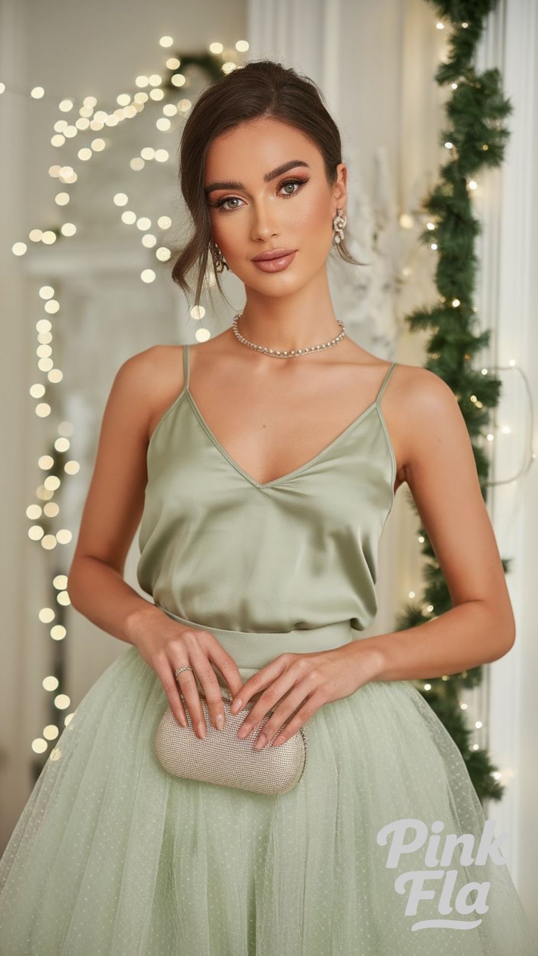 Dreamy Pastels: Light Green Satin Cami with Tulle Skirt - Christmas Outfits with Green Top