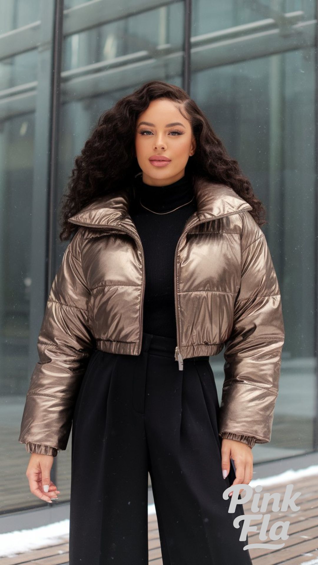 Edgy Urban Style with a Metallic Cropped Puffer - Winter Outfits with Puffer Jacket