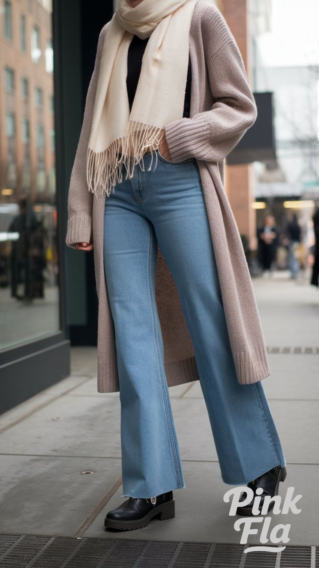 Effortlessly Layered: Flare Jeans With Knitwear and Accessories - Winter Outfits with Flare Jeans