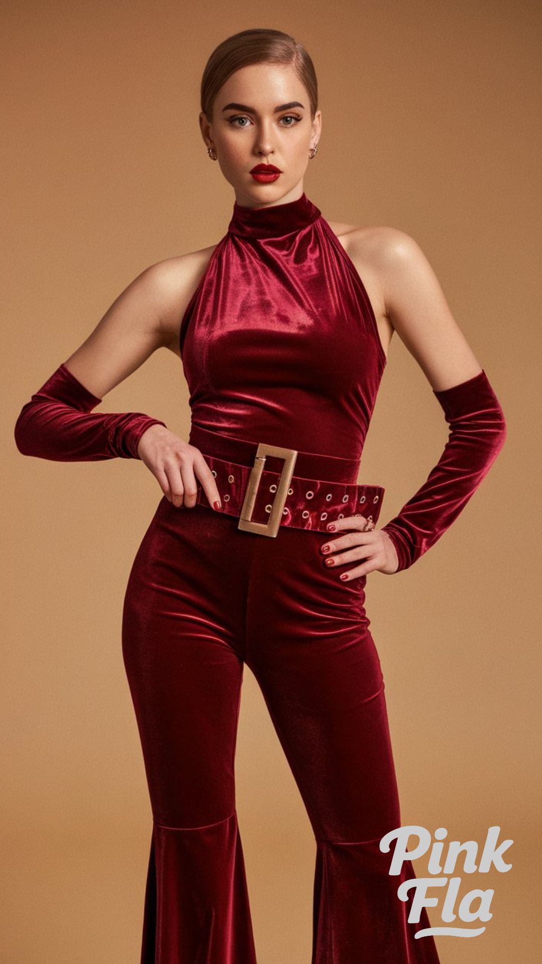 Elegant Burgundy Velvet Jumpsuit with Retro Touches - 90s Christmas Party Outfits