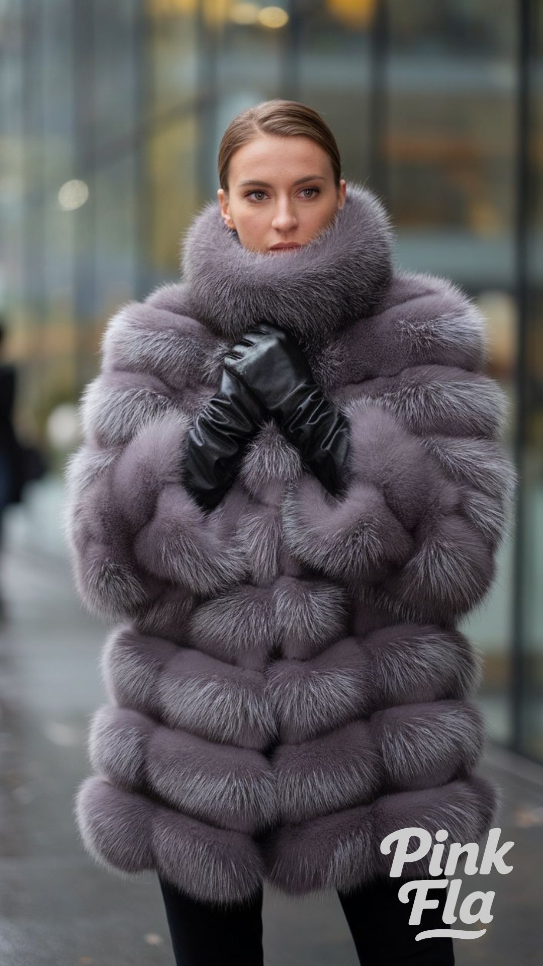 Elegant Cold-Weather Statement with a Voluminous Gray Fur Coat - Winter Outfits with Fur Coat