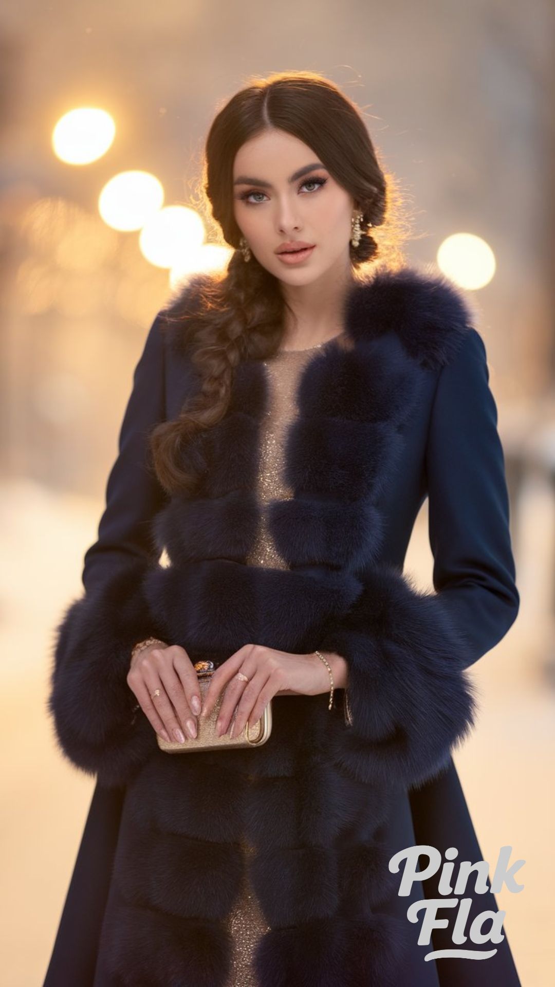 Elegant Navy Coat with Fur Details for a Winter Celebration - Winter Birthday Outfits