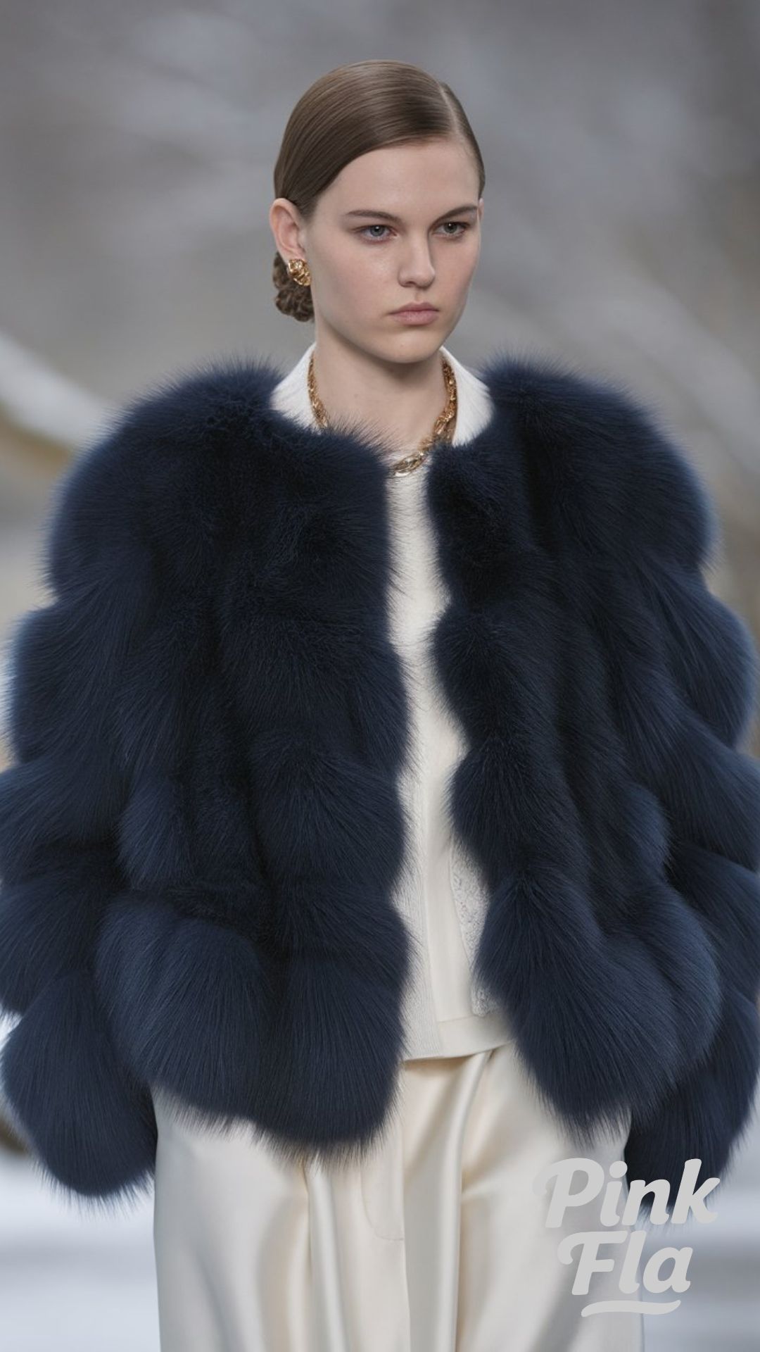 Elegant Winter Look With a Navy Fur Jacket - Winter Outfits with Fur Coat