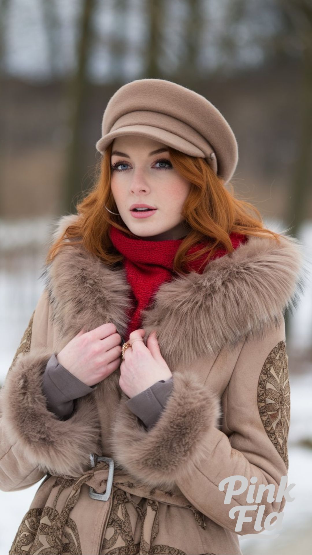 Elegant Winter Look with Fur-Lined Coat - Winter Outfits for Women with Red Hair