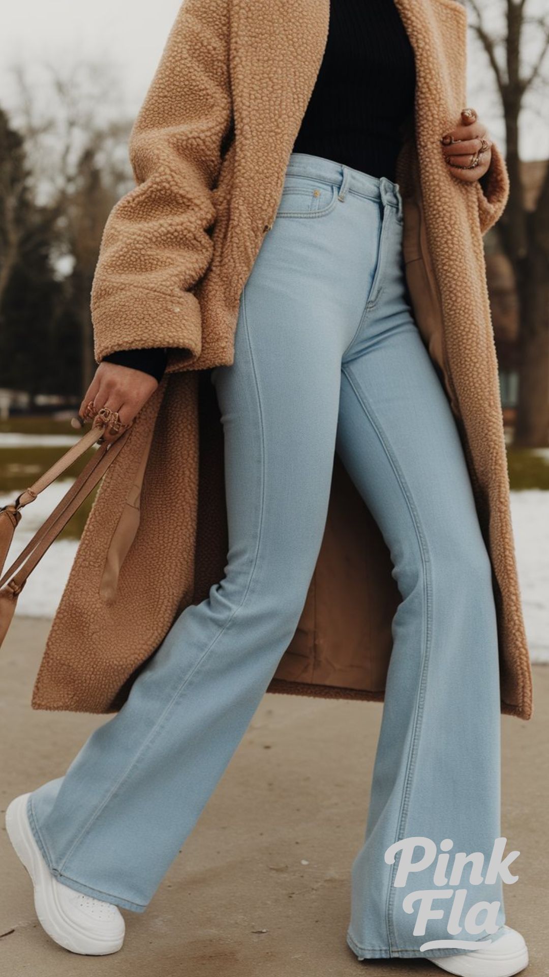Everyday Comfort: Light Flare Jeans With Teddy Coat - Winter Outfits with Flare Jeans