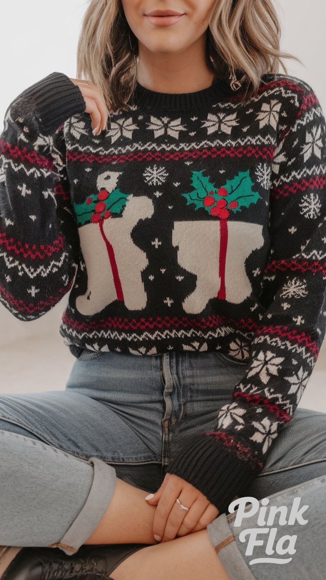 Festive Polar Bear Sweater with Holiday Charm - 90s Christmas Party Outfits