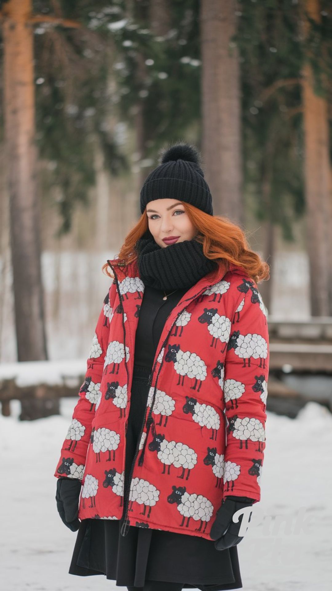 Fun and Functional in a Printed Red Jacket - Winter Outfits for Women with Red Hair