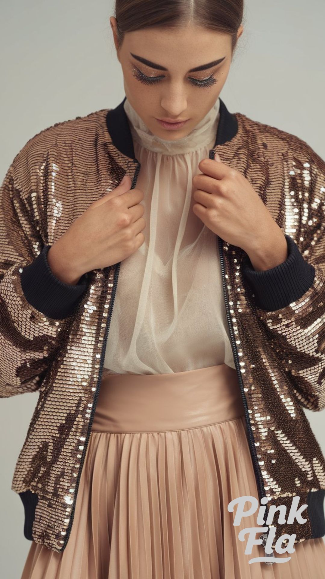 Glamorous Gold Bomber Jacket with Soft Layers - 90s Christmas Party Outfits