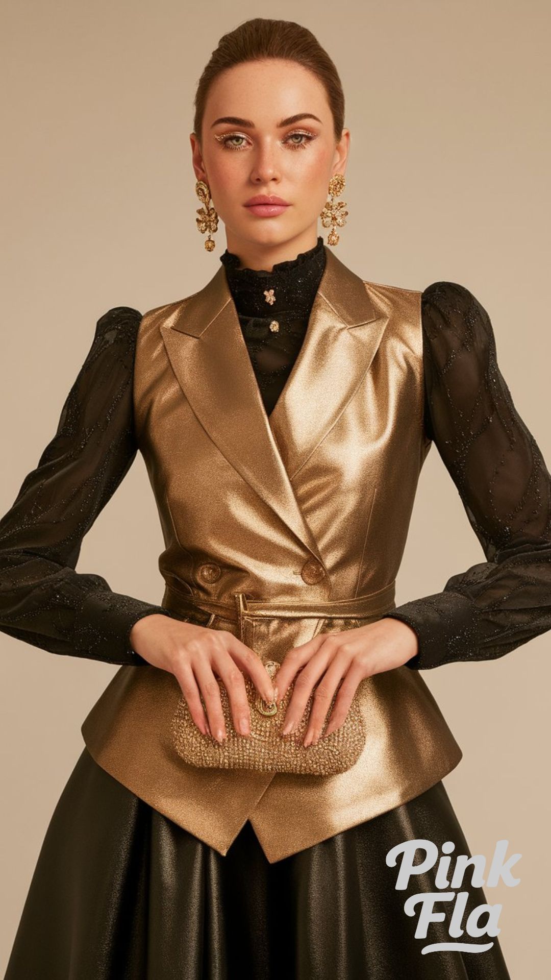 Glamorous Gold for a Festive Evening - Christmas Outfits with a Vest