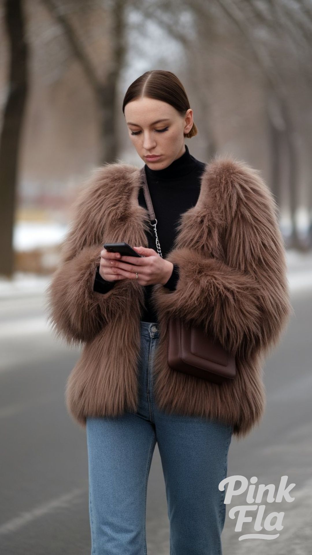 Casual and Chic Winter Style with an Oversized Brown Fur Coat - Winter Outfits with Fur Coat