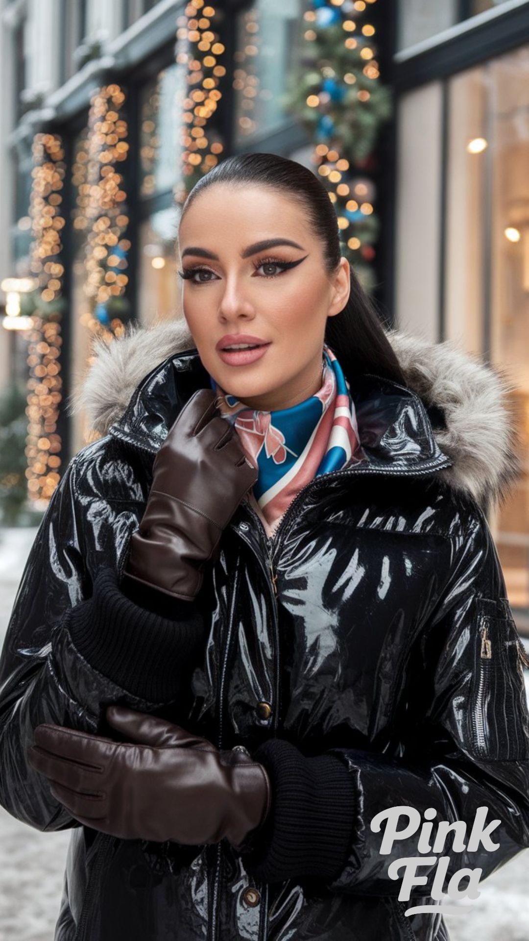 Luxe Statement in a Glossy Black Puffer with Faux Fur - Winter Outfits with Puffer Jacket
