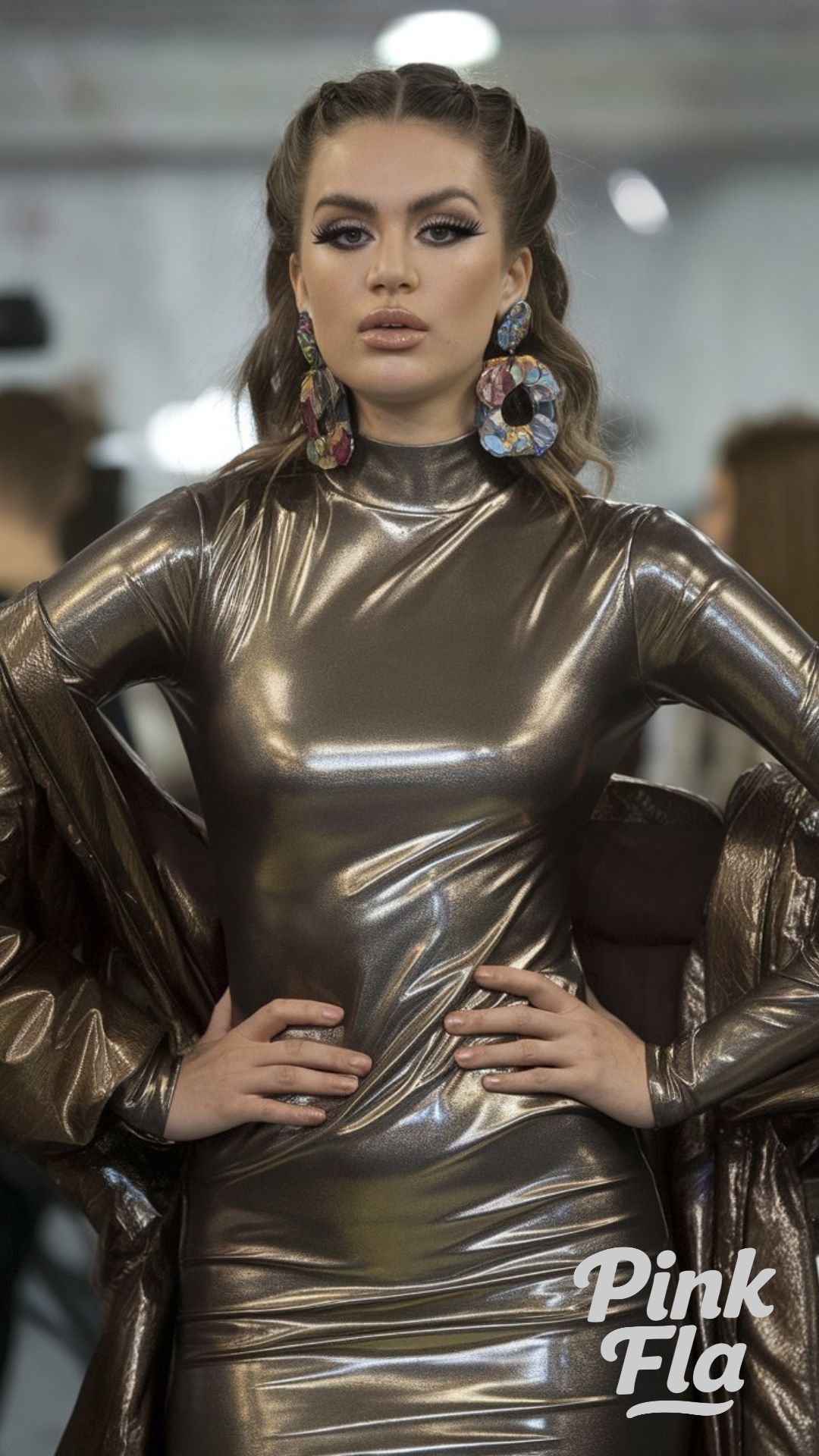 Metallic Bronze Dress with Bold Statement Accessories - 90s Christmas Party Outfits