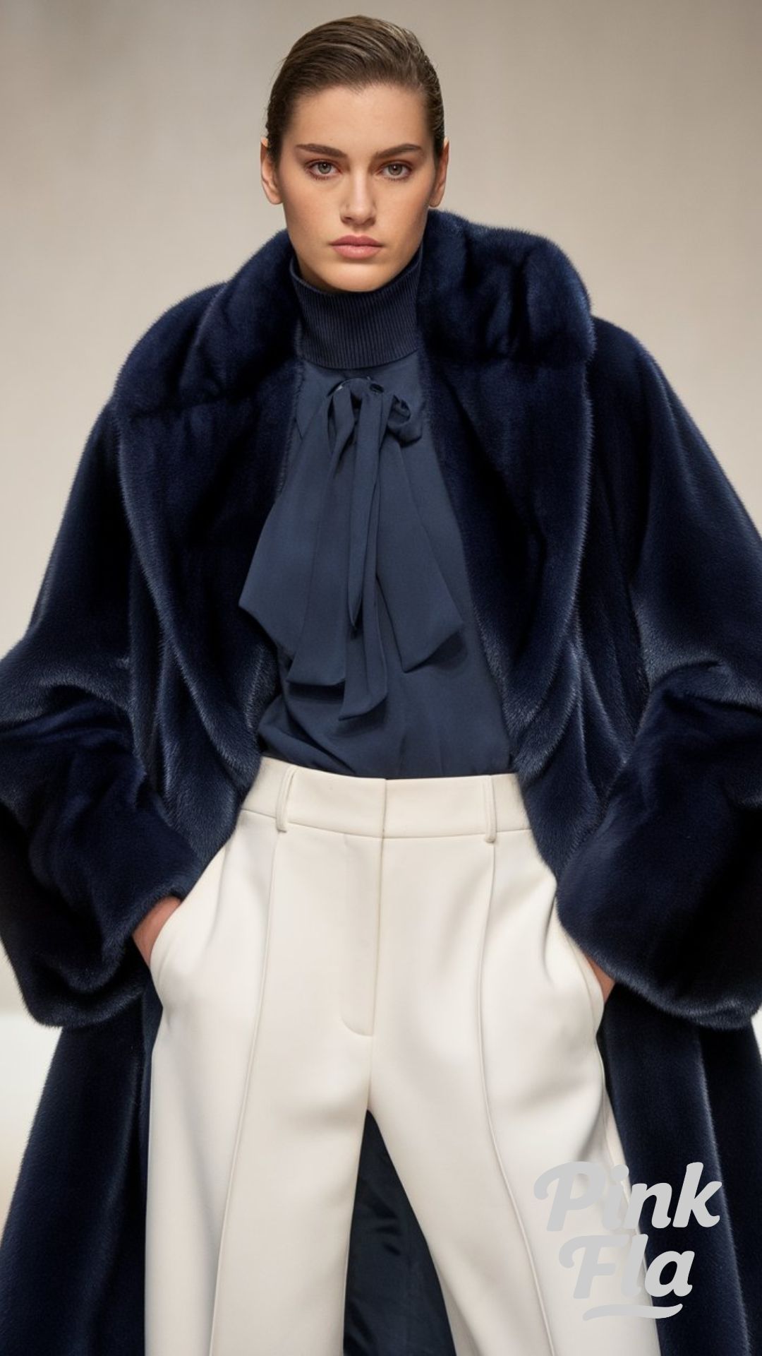 Polished Winter Elegance in a Navy Fur Coat - Winter Outfits with Fur Coat