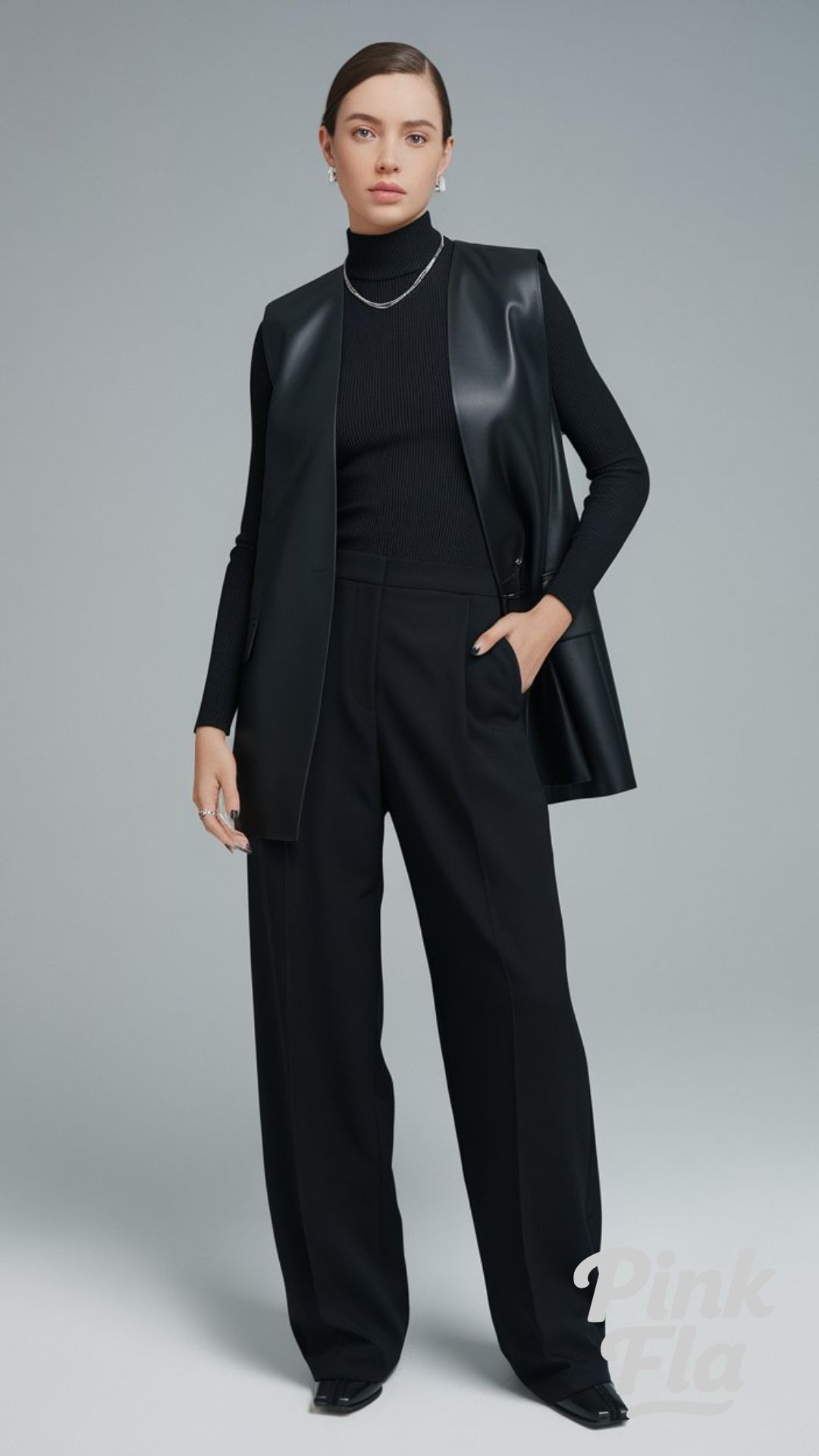 Sleek All-Black for a Modern Holiday Look - Christmas Outfits with a Vest