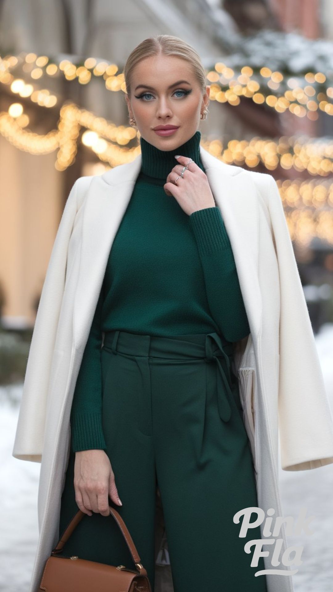 Sleek Forest Green Turtleneck with Tailored Trousers - Christmas Outfits with Green Top