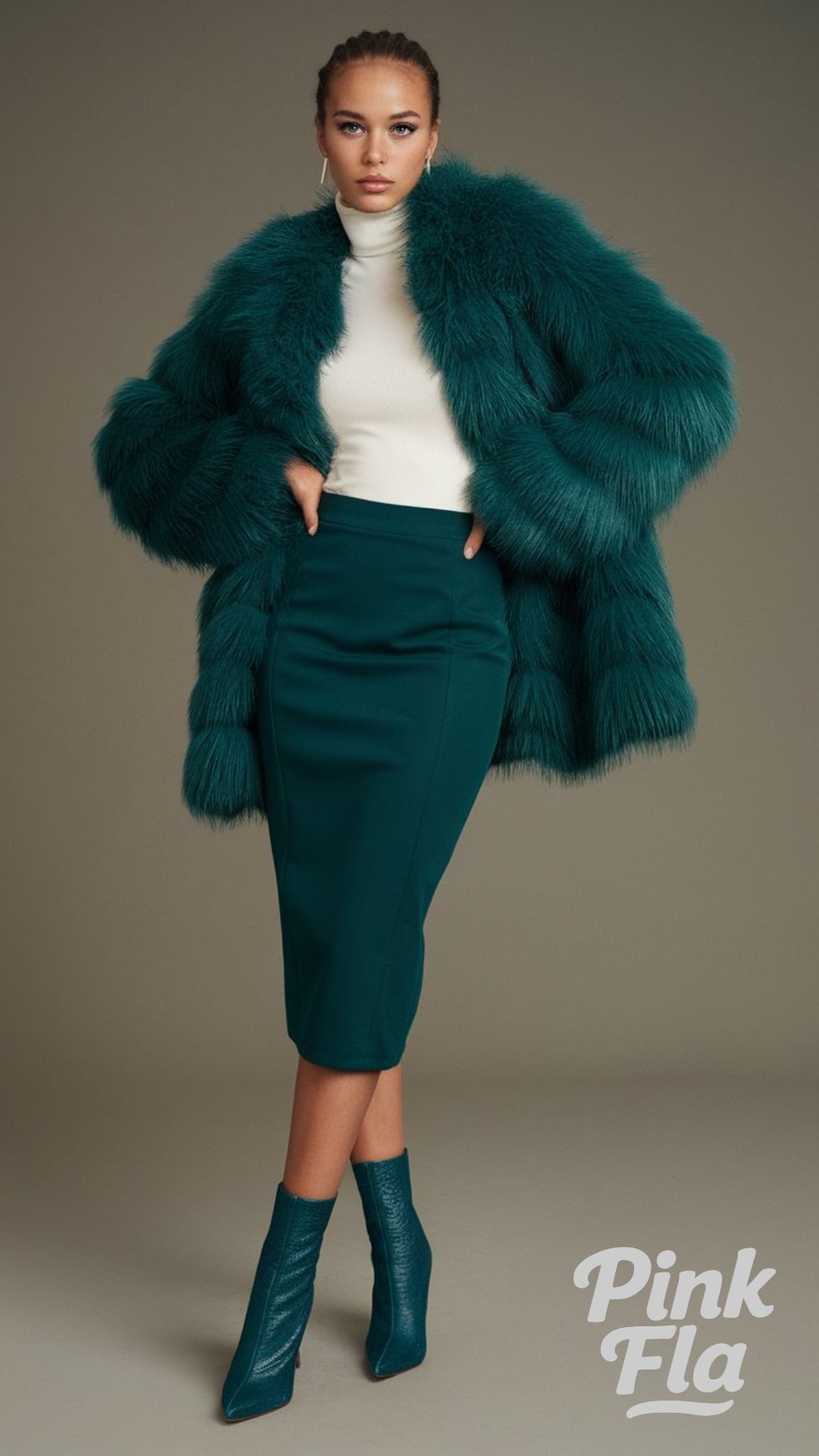 Stand Out in a Bold Green Faux Fur Coat - Winter Outfits with Heels
