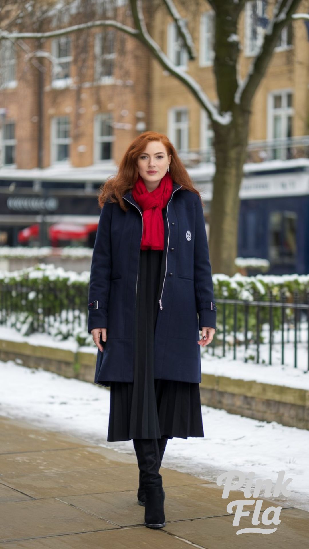 Timeless Winter Elegance in Navy and Red - Winter Outfits for Women with Red Hair
