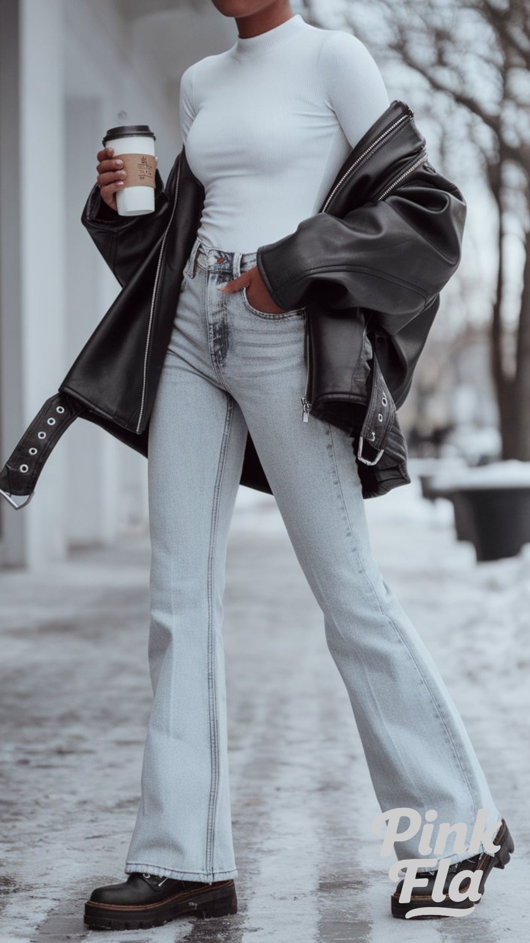 Urban-Edge Winter Style with Light Flared Denim - Winter Outfits with Flare Jeans