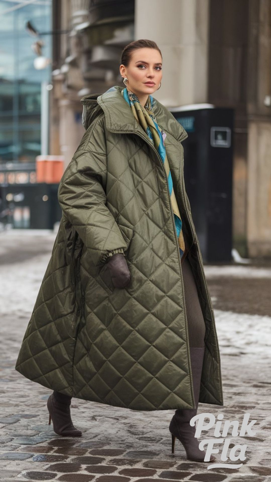 Urban Winter Chic in an Olive Green Quilted Coat and Knit Layers - Winter Outfits with Puffer Jacket
