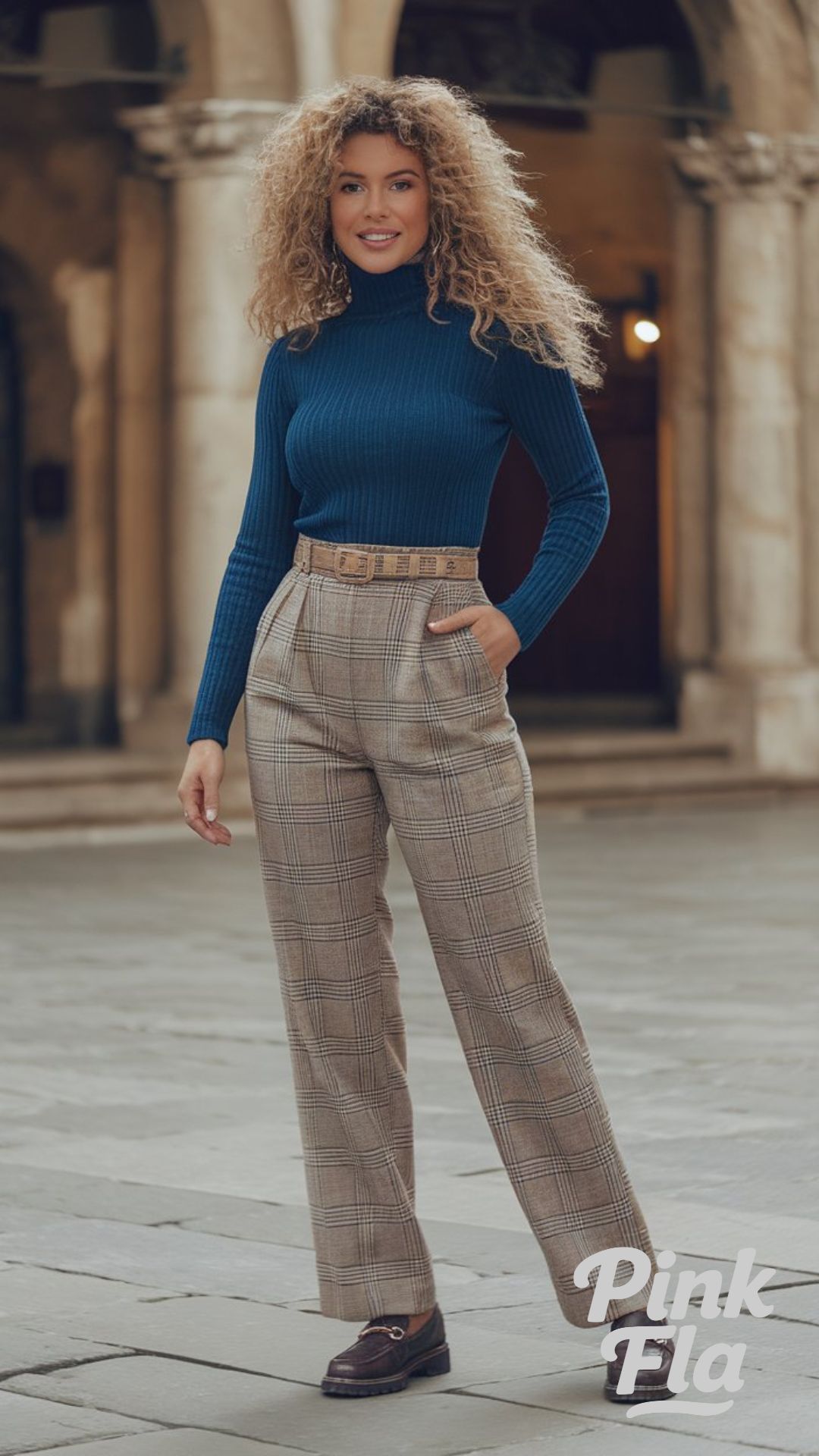 Warm and Stylish with a Turtleneck and Plaid Pants - Europe Winter Outfits