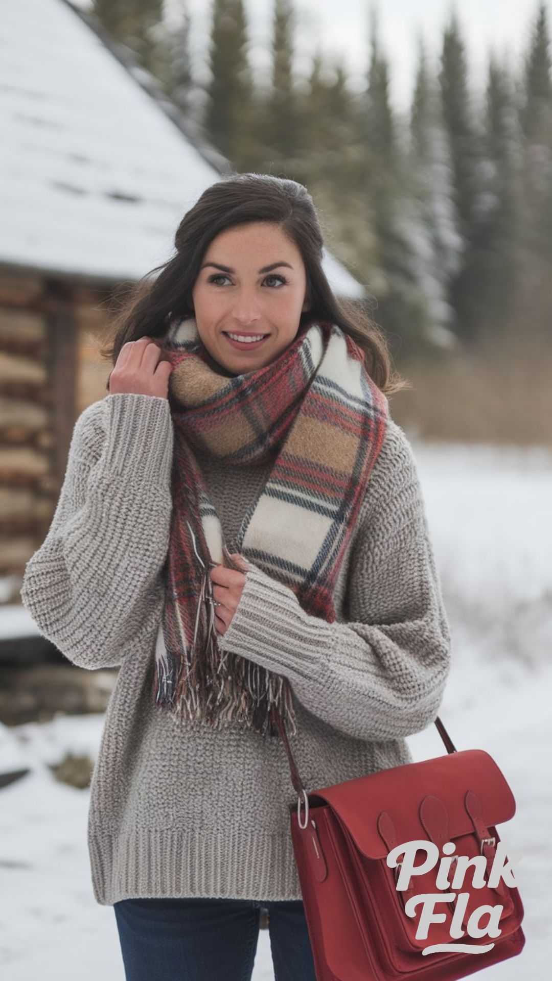 Cabin-Ready Comfort with a Red Satchel - Winter Outfits with Red Bag
