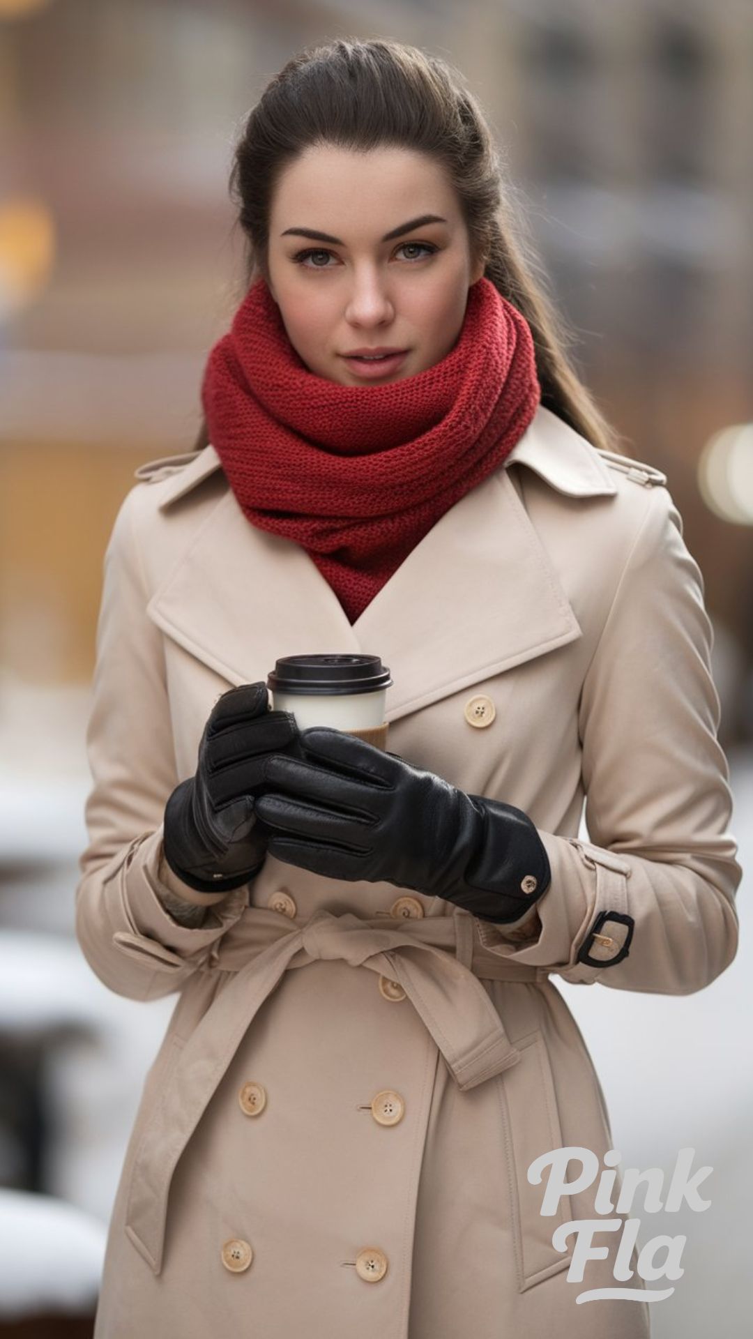 Chic and Polished in a Trench Coat and Red Scarf - Winter Outfits with Red Scarf