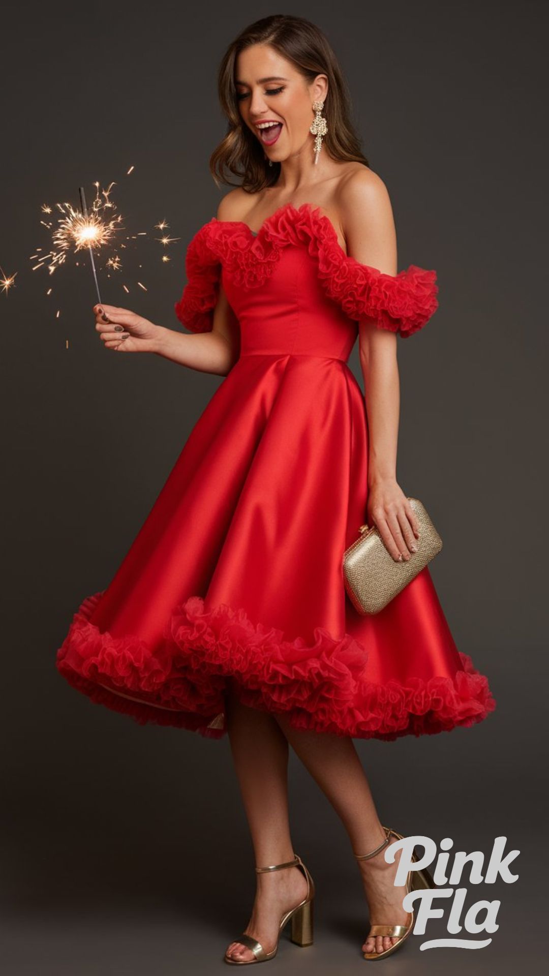 Classic Romance: Red Off-Shoulder Dress for a Show-Stopping Entrance - New Year's Eve Outfit