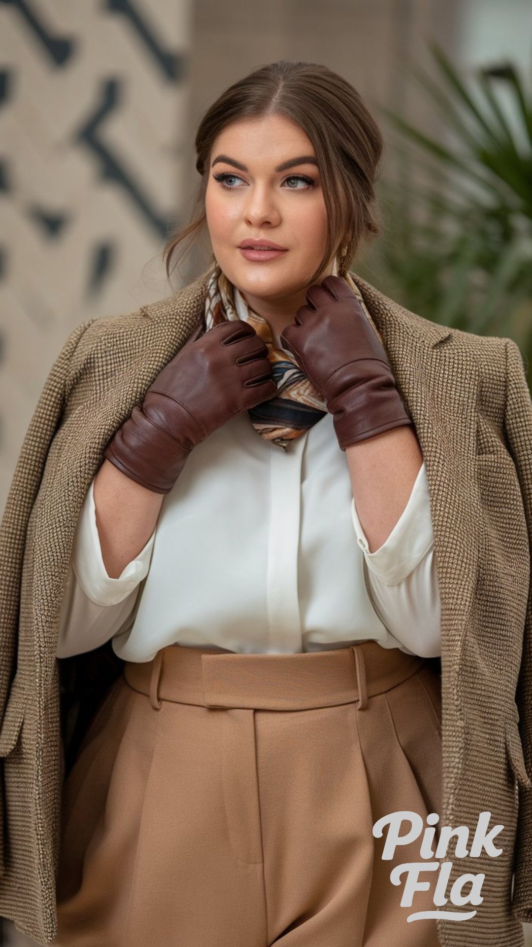 Classic Tweed Blazer with High-Waisted Trousers- Plus Size Winter Outfits for Work