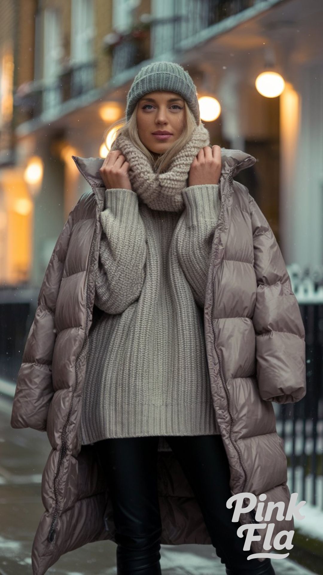 Cold-Weather Essential: Puffer Coat and Knit Staples - Winter Outfits with Leggings