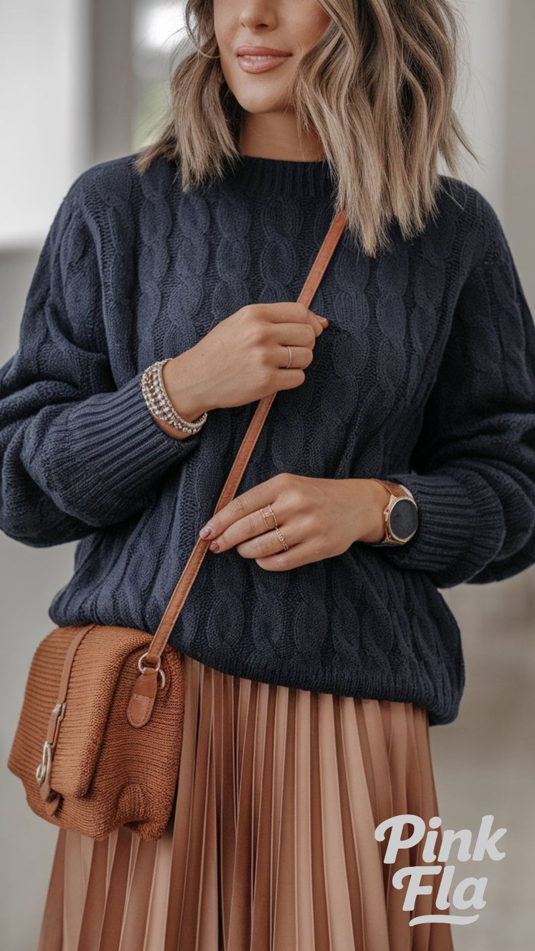 Cozy Knit Sweater and Pleated Skirt for Casual Festivities - Christmas Outfits with a Skirt