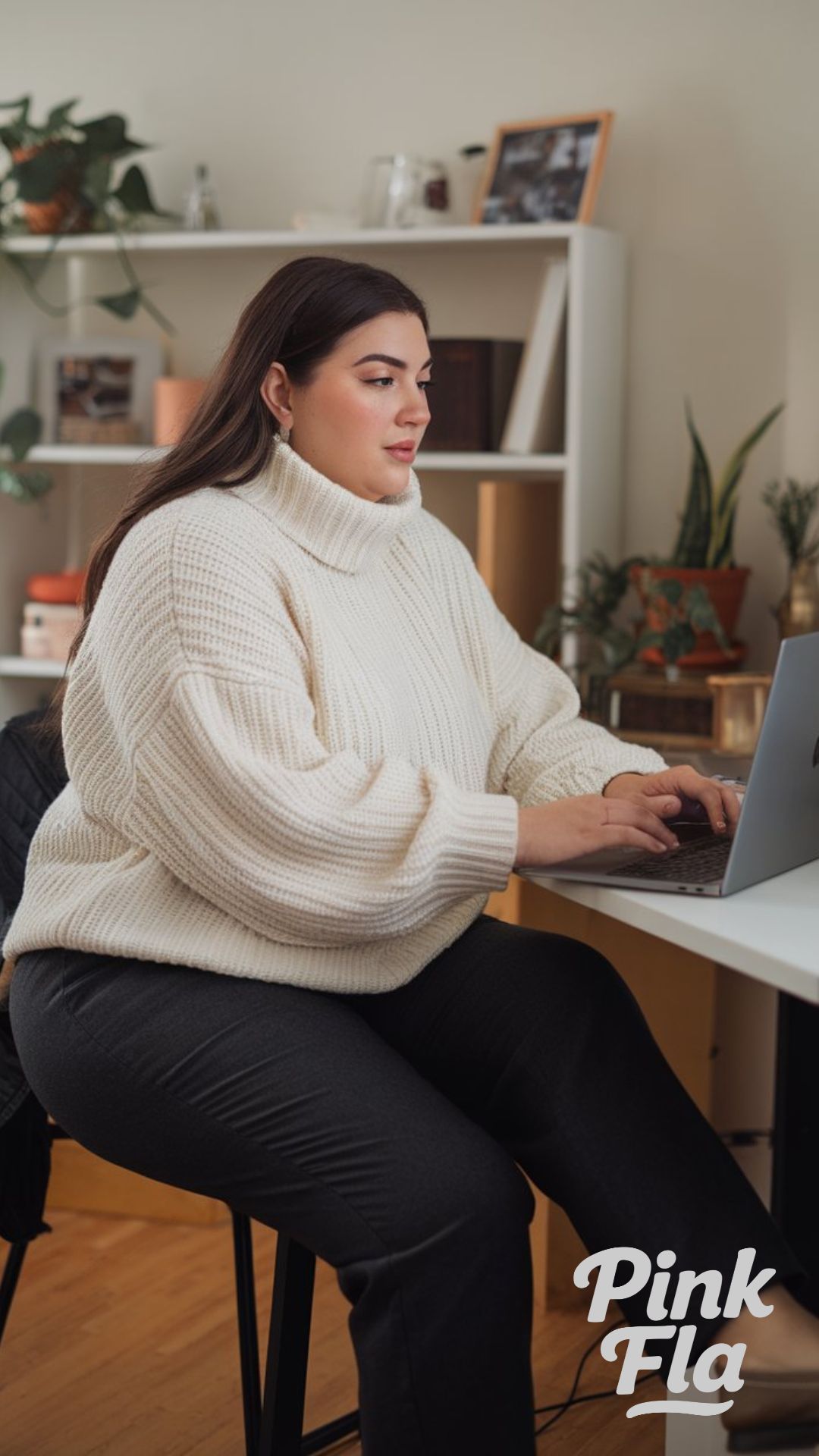 Cozy Turtleneck Sweater with Classic Trousers- Plus Size Winter Outfits for Work