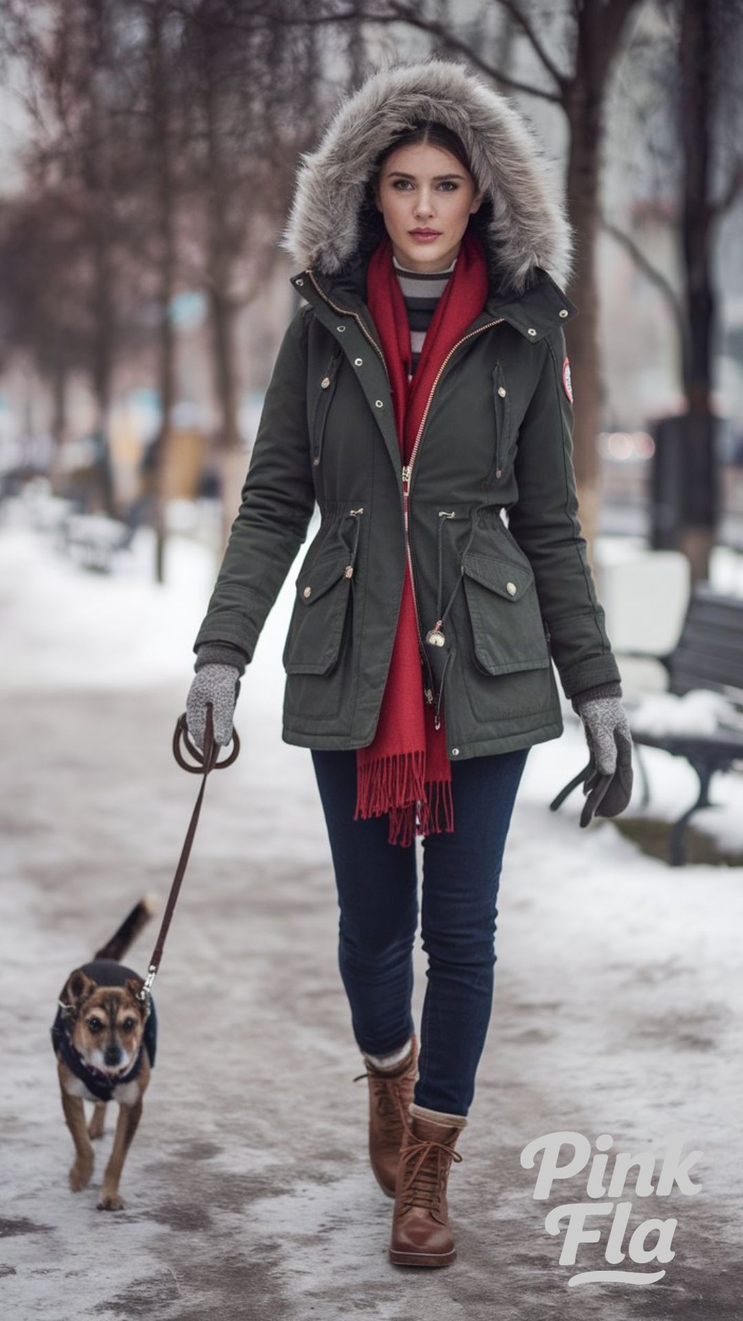 Cozy and Practical with a Red Scarf and Parka - Winter Outfits with Red Scarf