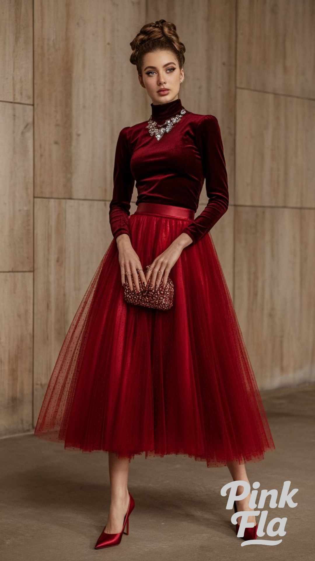 Dramatic Elegance in Regal Red and Tulle - Christmas Outfits with Heels