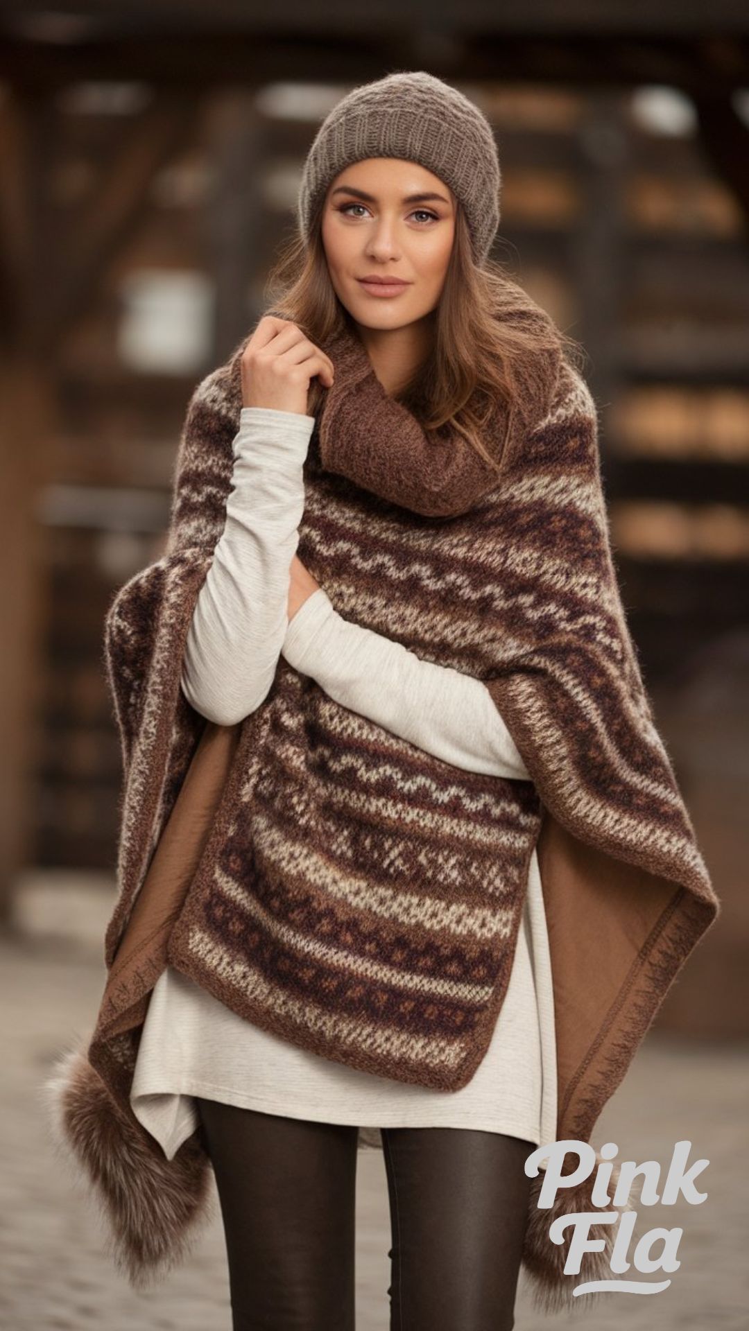 Earthy Warmth with a Statement Poncho - Winter Coffee Date Outfits