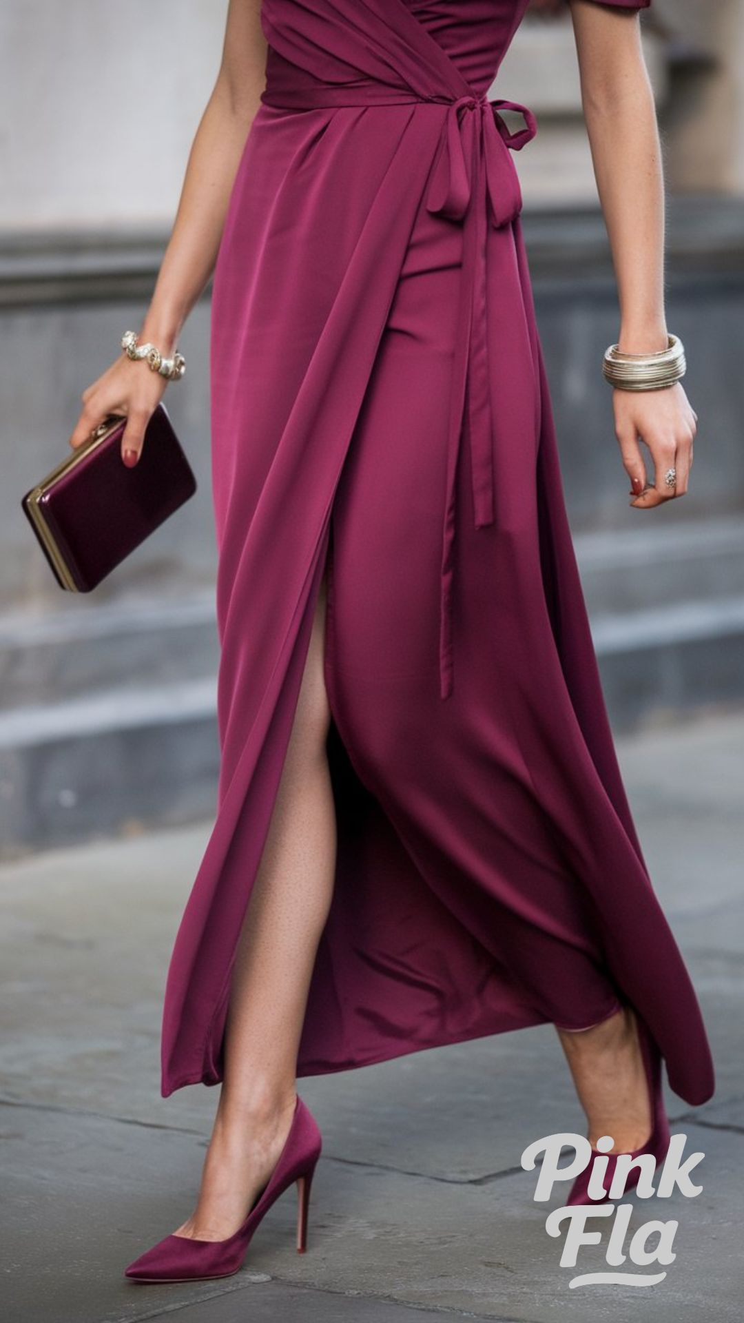 Effortless Elegance in a Berry Wrap Dress - Christmas Outfits with Heels