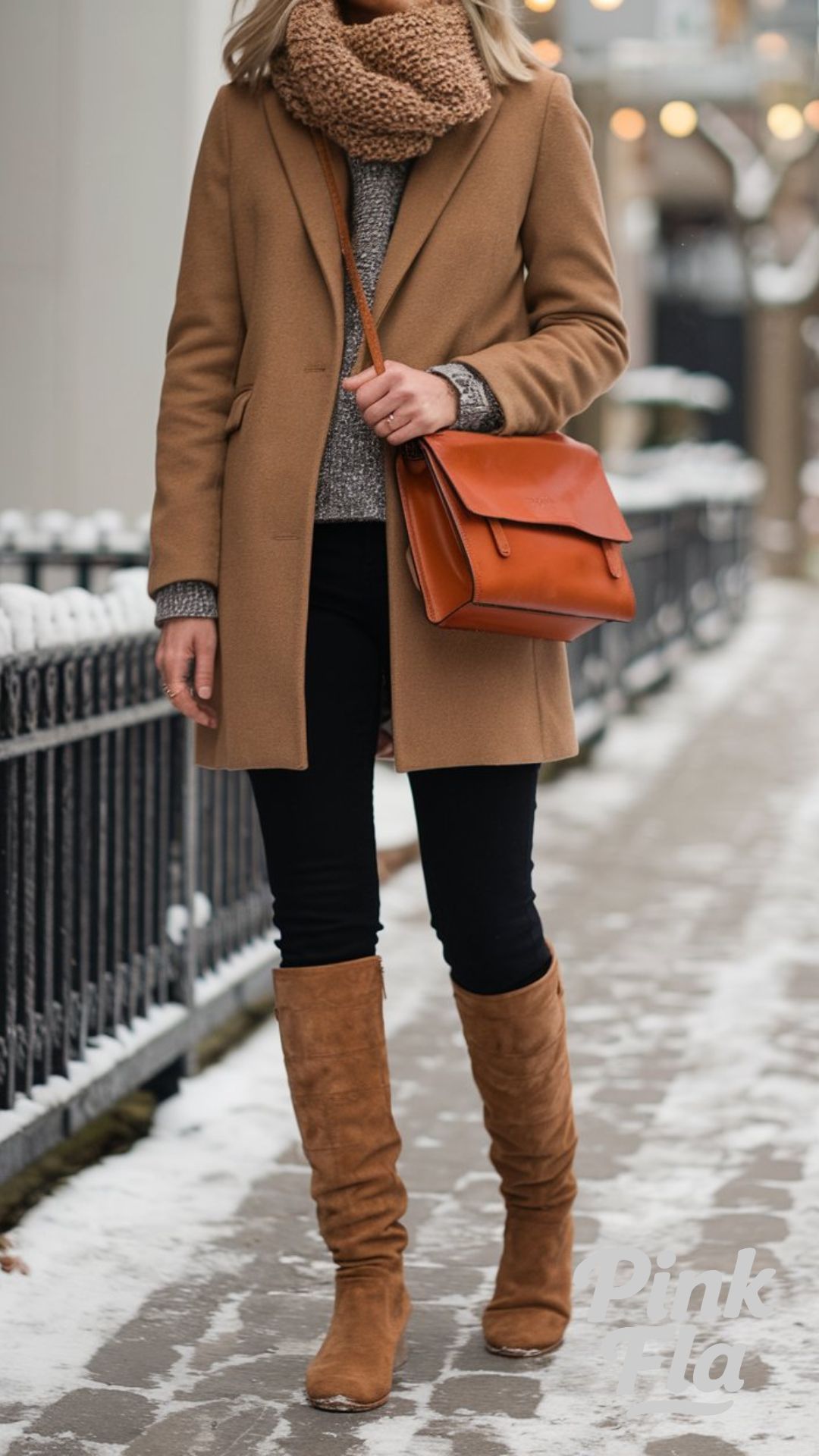 Effortless Winter Chic: Camel Coat and Knee-High Boots