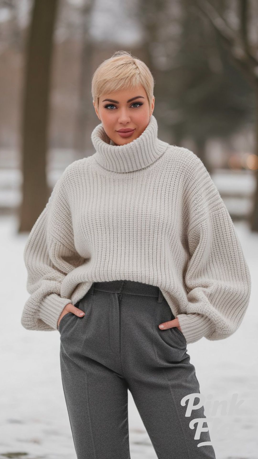 Effortless Winter Warmth in Neutrals - Winter Outfits for Women with Short Hair