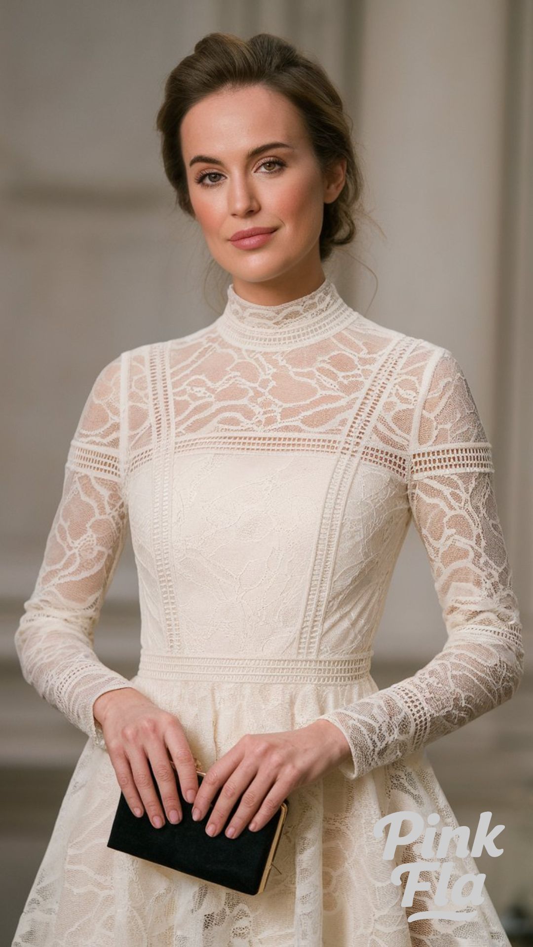 Ivory Lace Dress with Elegant Winter Details - Christmas Outfits with a Skirt