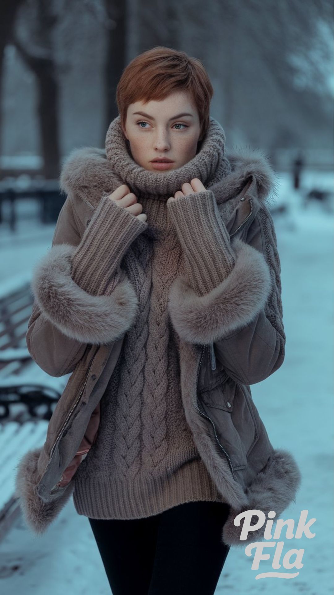 Luxe Winter Warmth in Neutrals - Winter Outfits for Women with Short Hair