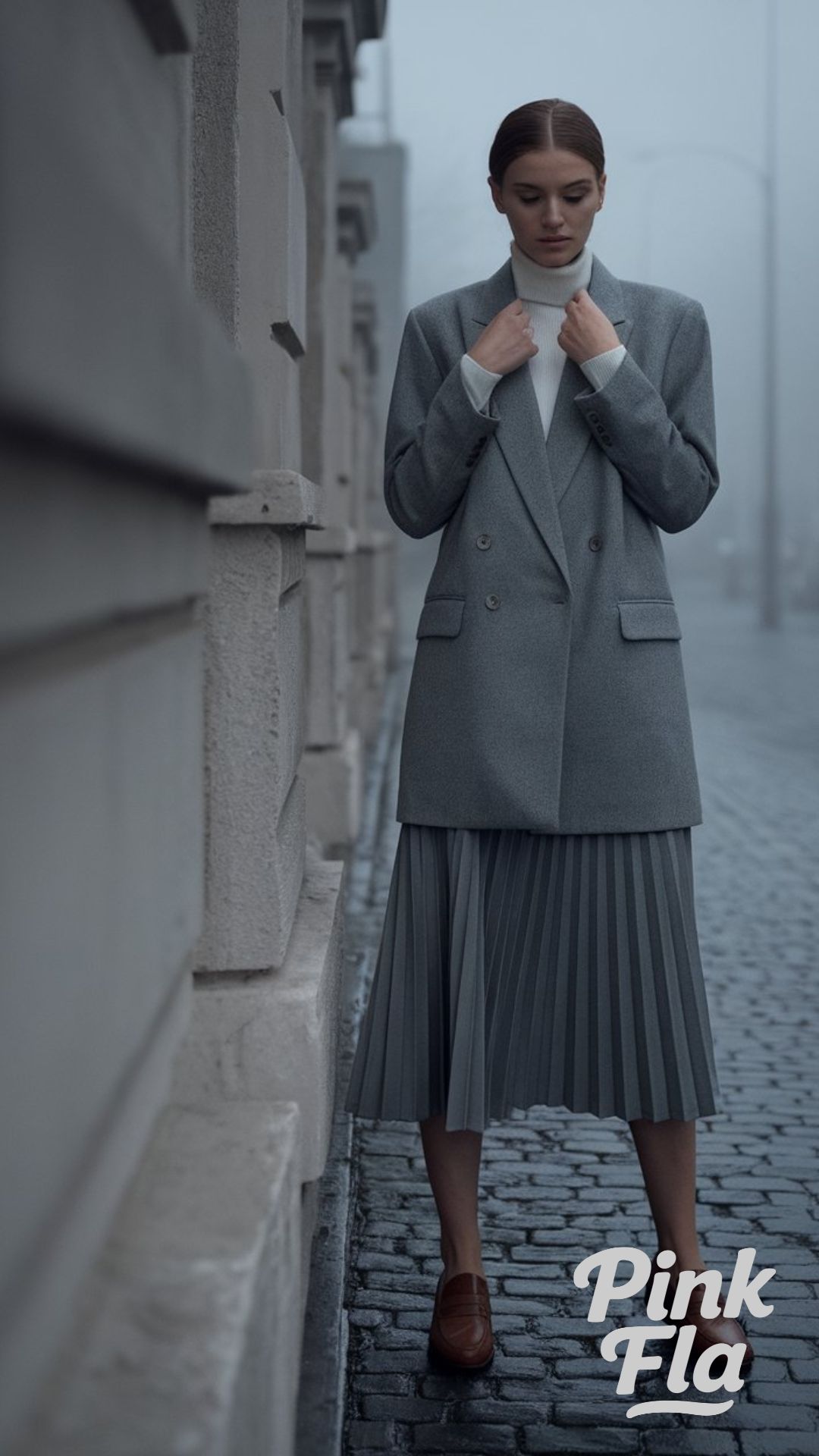 Minimalist Monochrome for a Misty Winter Day - Light Academia Winter Outfits