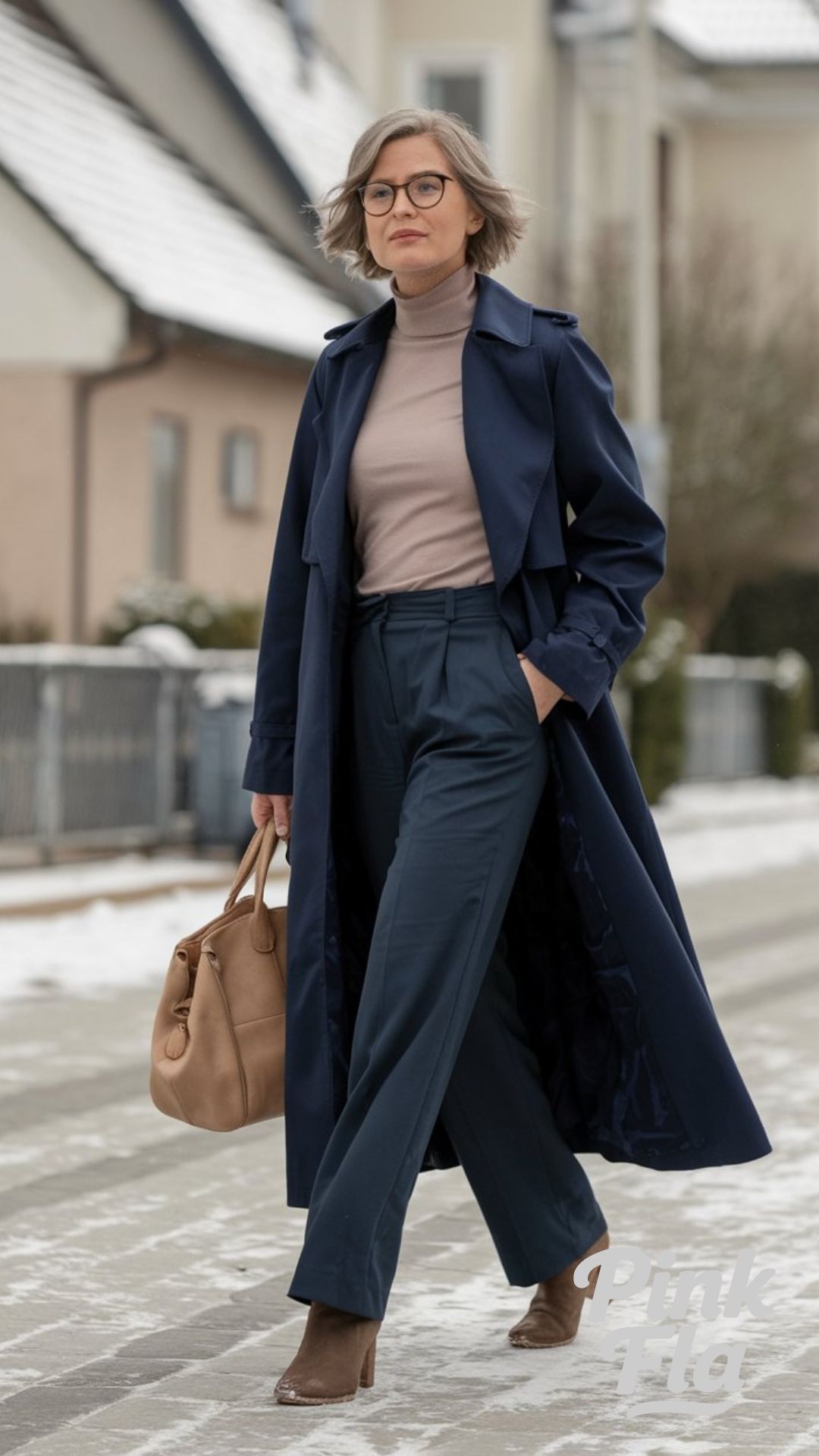 Modern Elegance: Navy Trench & Soft Neutrals