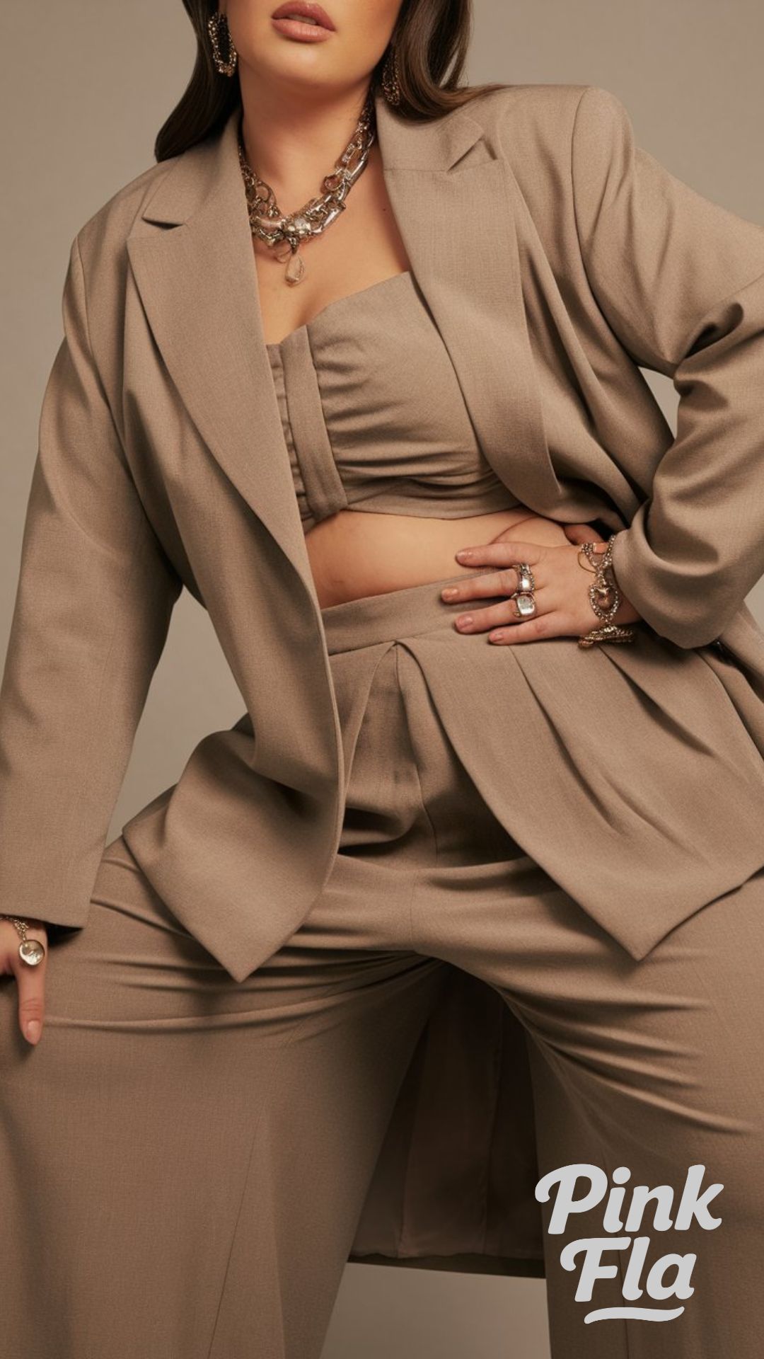 Modern Minimalism in a Tailored Beige Suit - Plus Size Baddie Outfits